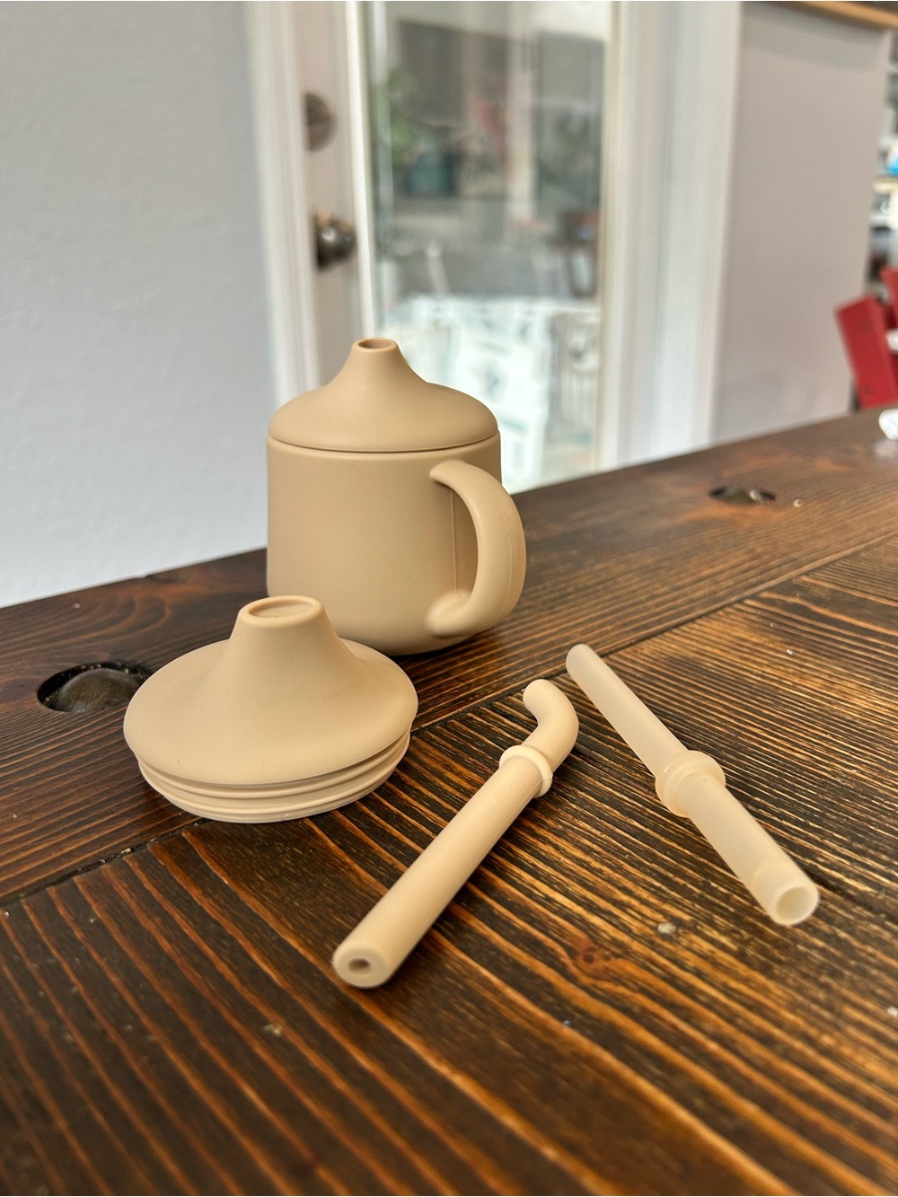 Silicone Kids Sippy Cup Set in Beige - Neutral Toddler Straw Cup